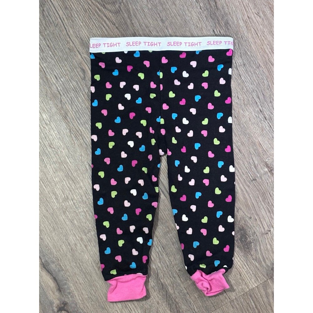 Unbranded Infant Girls Black Multicolored Heart Sleep Tight Pajama Pants 12M